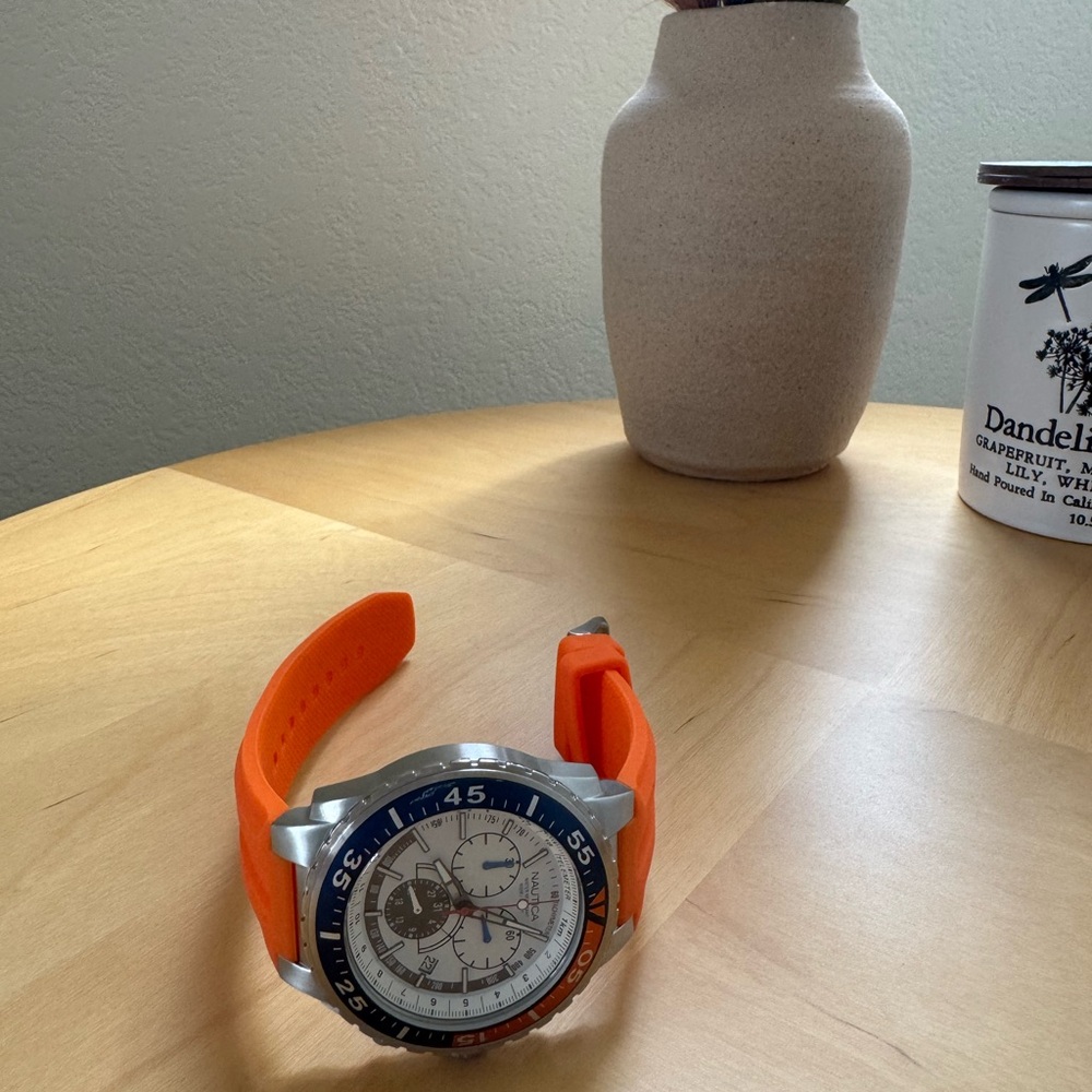 Nautica Silver and Blue Watch with Orange Strap
